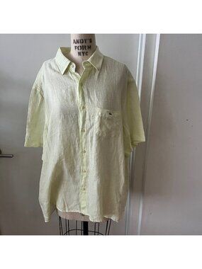 VTG LACOSTE Men's Linen Chartreuse Short Sleeve Button Down Size 46